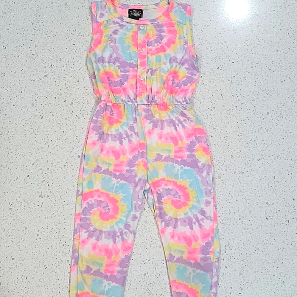 My Destiny Neon Retro Tank Button Tie-Dye Jumpsuit With Cinched Waist 4T